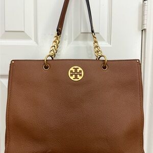 Tory Burch Tan Leather Tote with Gold Accents